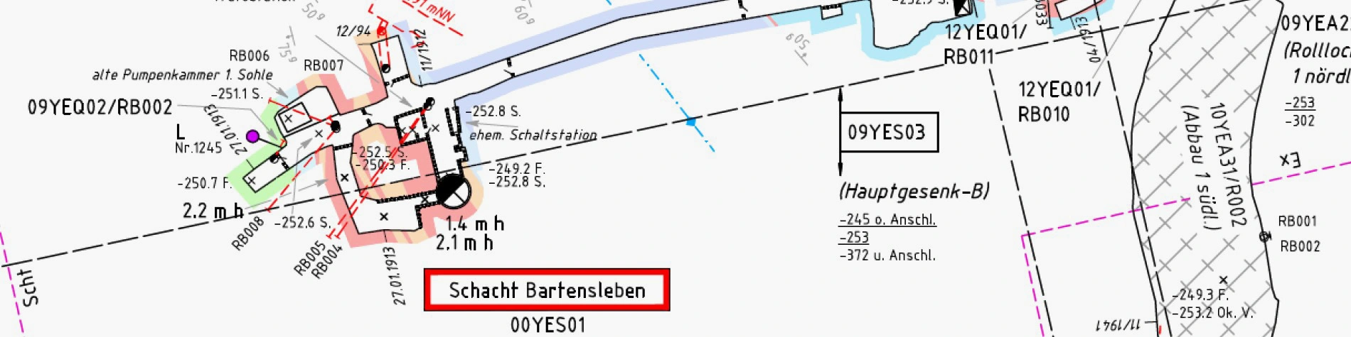 A map section shows mining chambers and routes of the repository