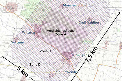 Das Untersuchungsgebiet ist rund 37,5 Quadratkilometer groß und umfasst die Orte Wittmar, Remlingen, Groß Vahlberg, Mönchevahlberg, Weferlingen, Klein Biewende sowie Teile von Dettum und Sottmar.