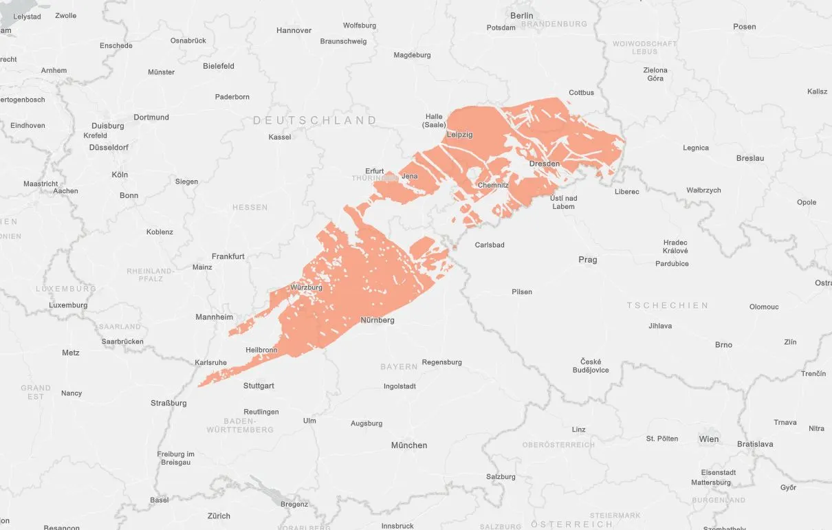 Orange markiert auf einer Karte: das Teilgebiet 009_00