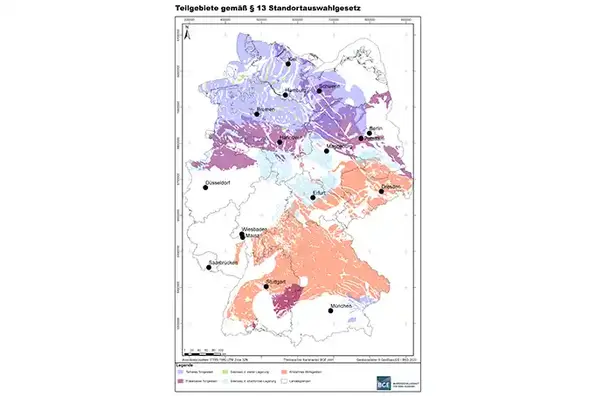 Deutschlandkarte der im Zwischenbericht benannten Teilgebiete