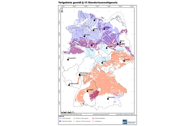 Deutschlandkarte der im Zwischenbericht benannten Teilgebiete