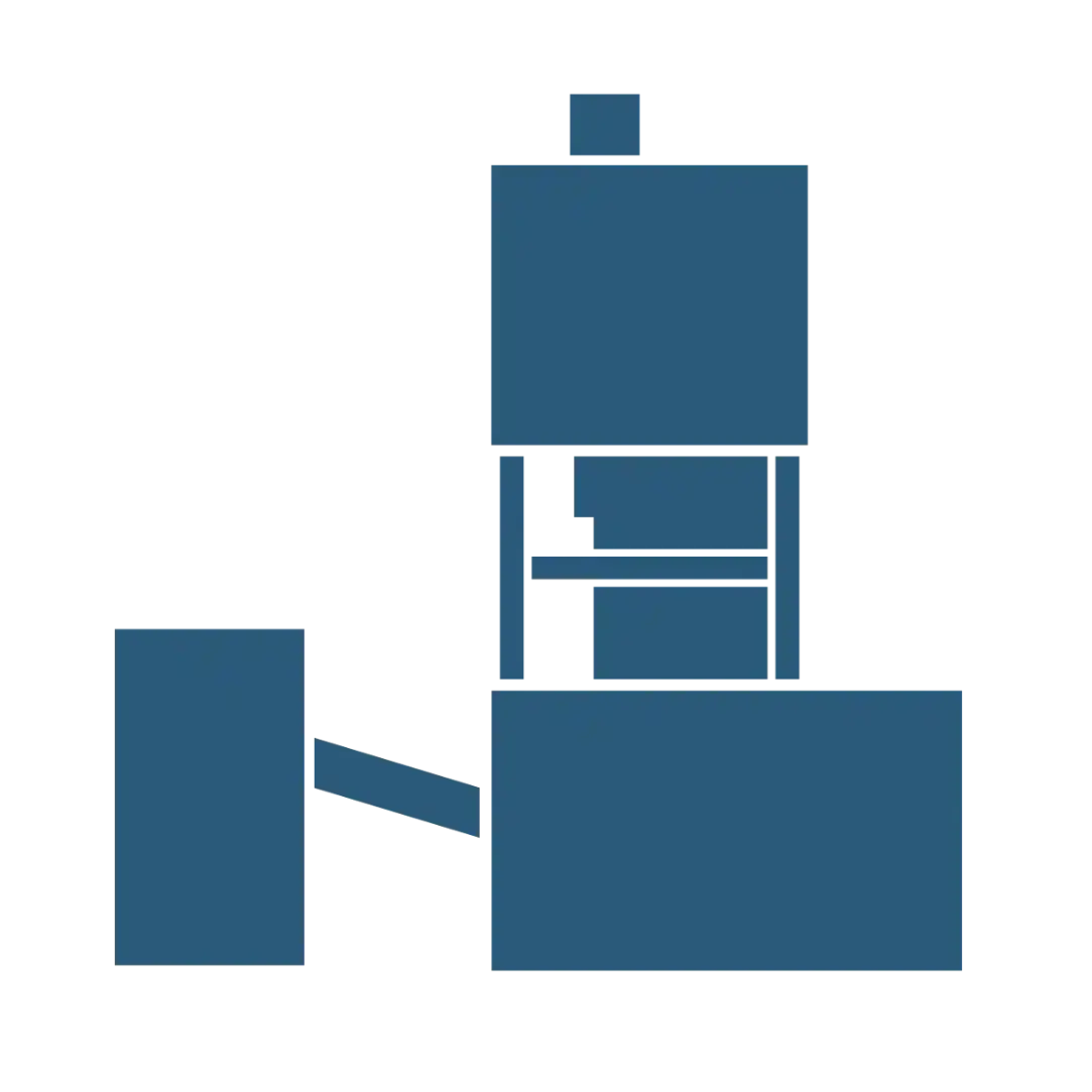 Grafisches, blaues Symbol, welches den Förderturm des Bergwerks Gorleben in schematisierter Form darstellt.