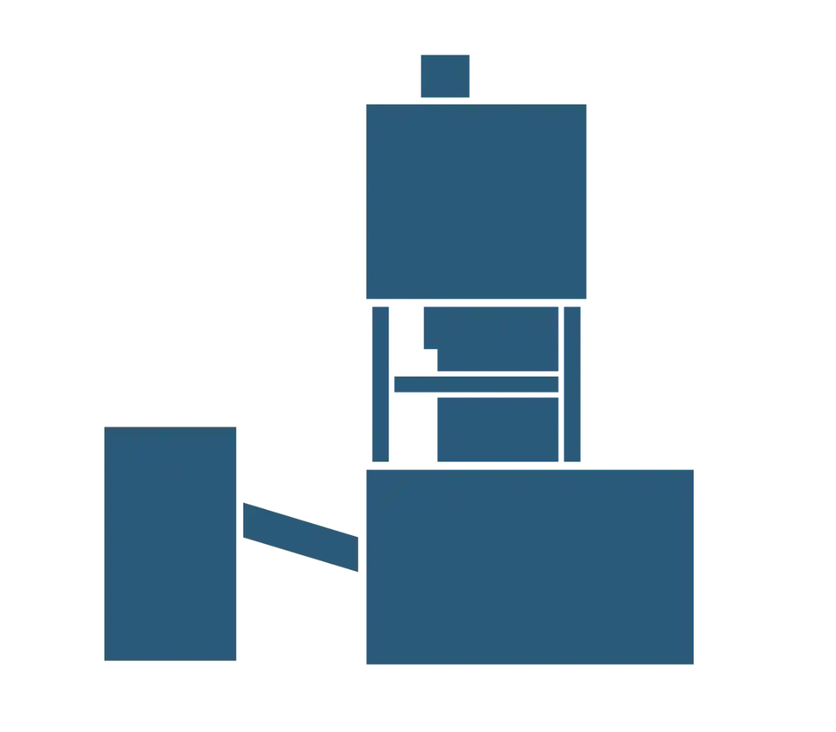 Grafisches, blaues Symbol, welches den Förderturm des Bergwerks Gorleben in schematisierter Form darstellt.