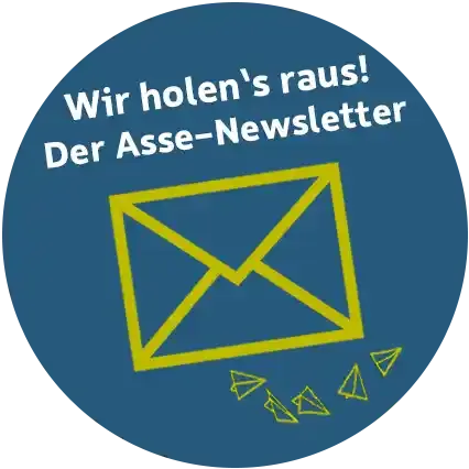 Runde Grafik mit einem Briefumschlag, die auf das Newsletter-Angebot zur Schachtanlage Asse II verlinkt.