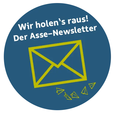 Runde Grafik mit einem Briefumschlag, die auf das Newsletter-Angebot zur Schachtanlage Asse II verlinkt.