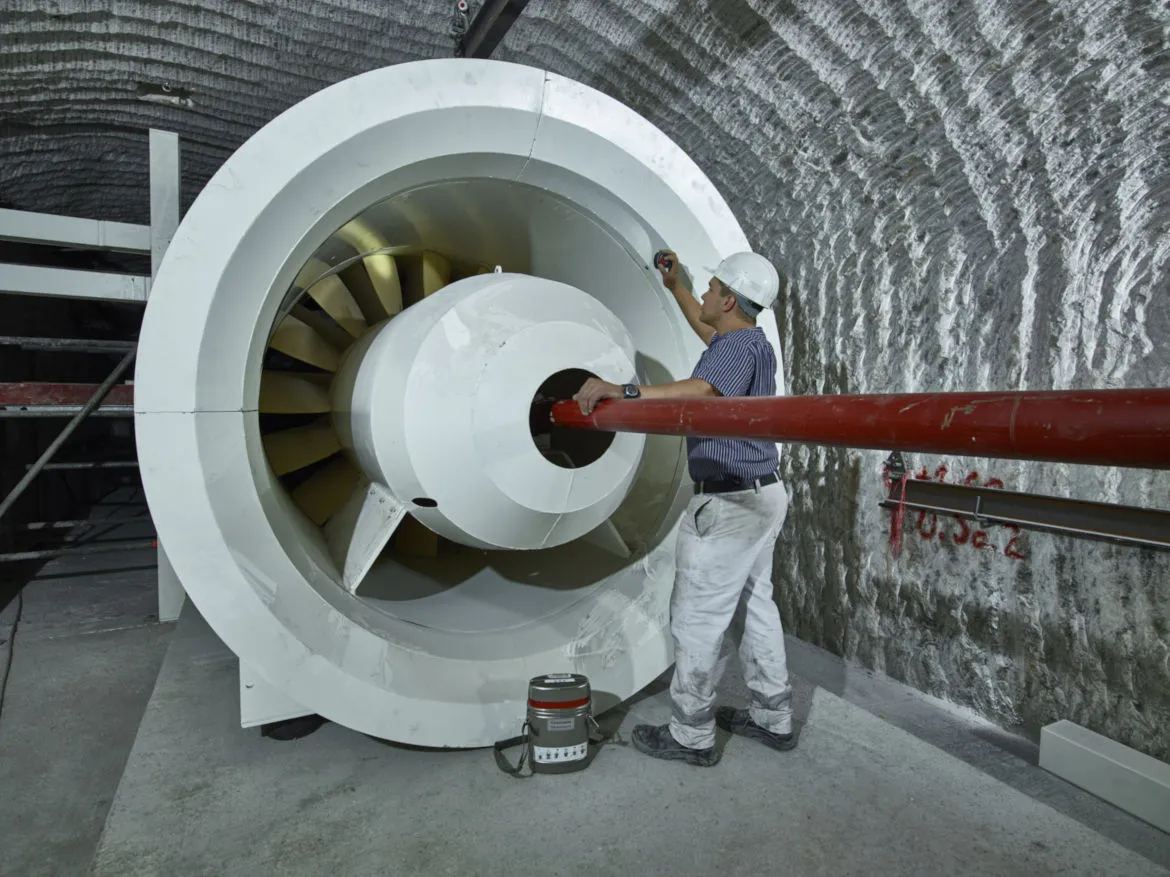 Der Hauptgrubenlüfter in der Schachtanlage Asse II auf der 490-Meter-Ebene (Sohle). Er sorgt für ausreichend Frischluft im Bergwerk.