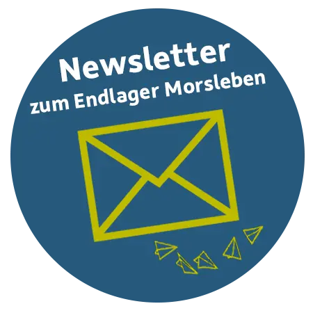 Runde Symbolgrafik mit schematisiertem Briefumschlag, die auf die Newsletter-Seite der BGE verlinkt.